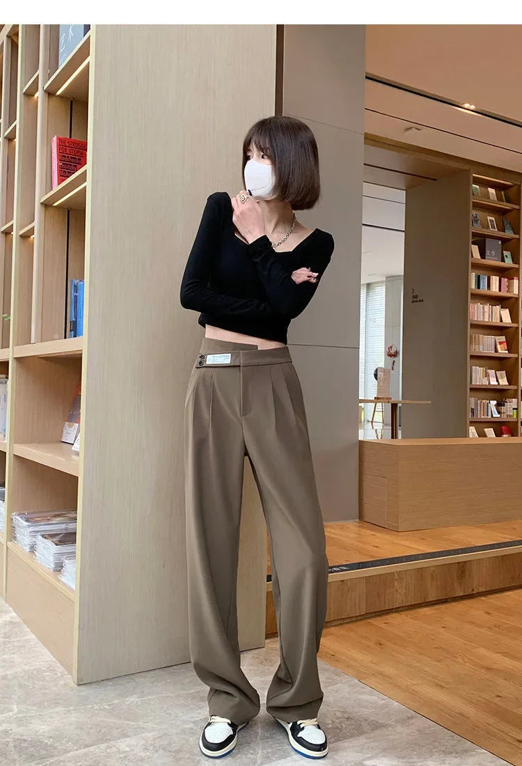 Women's High-Waisted Draped Bell Bottom Trousers™ Loose-Fit Floor-Length Straight-Leg Pants