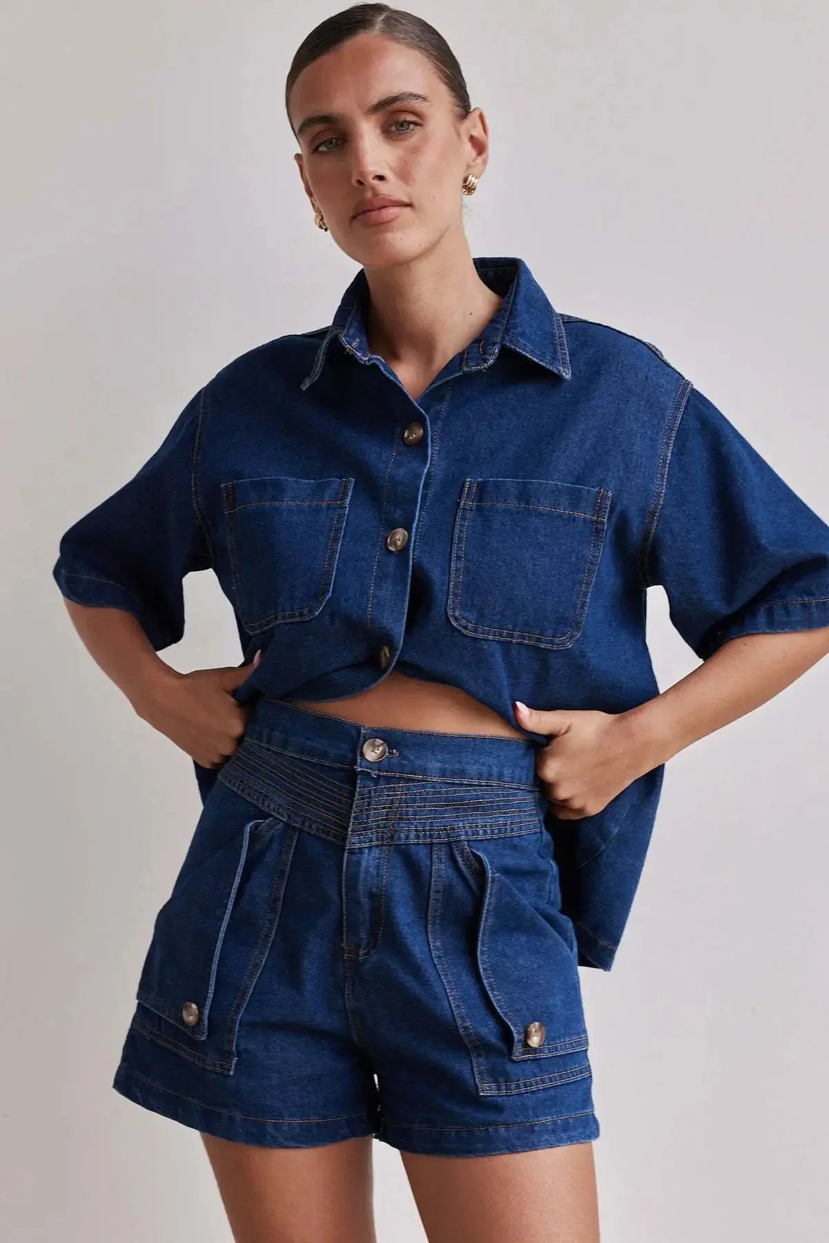 Women's Cross-Border Summer Suit™ Casual Vintage Loose-Fit Denim Shorts Suit