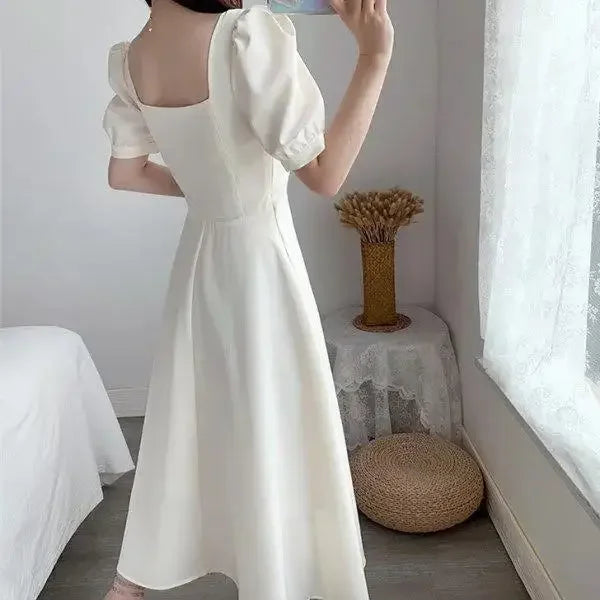 Women's Elegant Slimming Long Dress™ Puff Sleeves Square Collar Dress