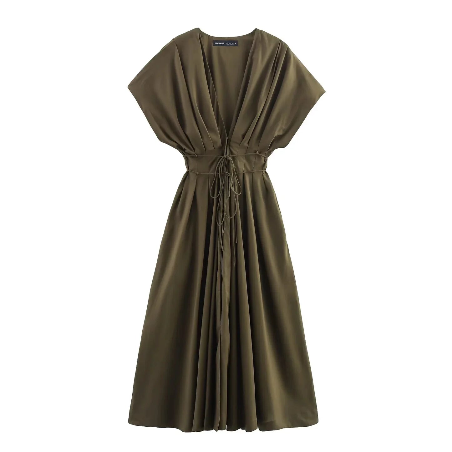 Women's Dresses™ TRAFZA Vintage Fashion Single Breasted Sashes Draped V Neck Sleeveless Dresses