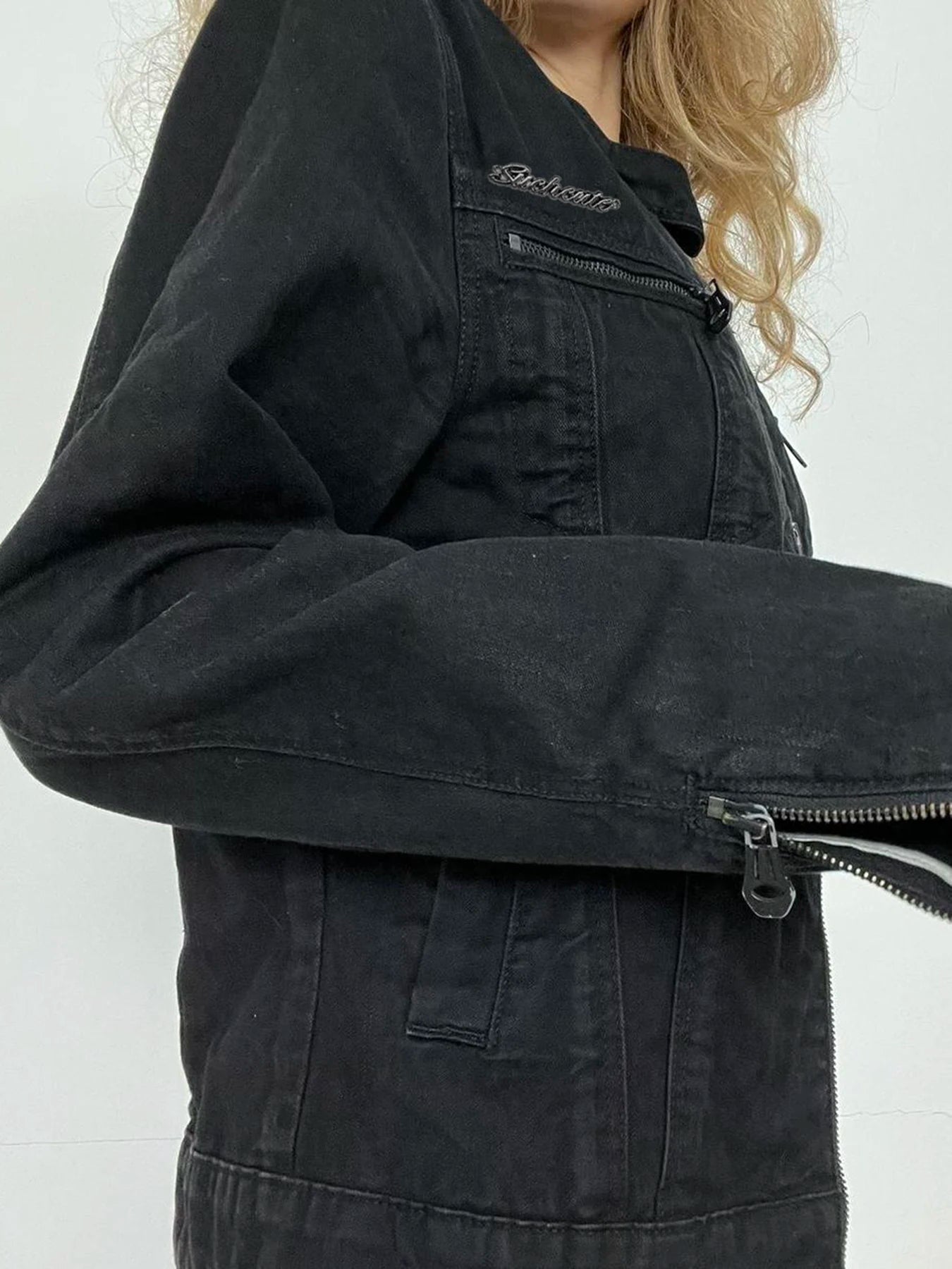 Rockmore Women's Double Zipper Denim Jackets™ Harajuku Cargo Style Casual Vintage Long Sleeve Jacket