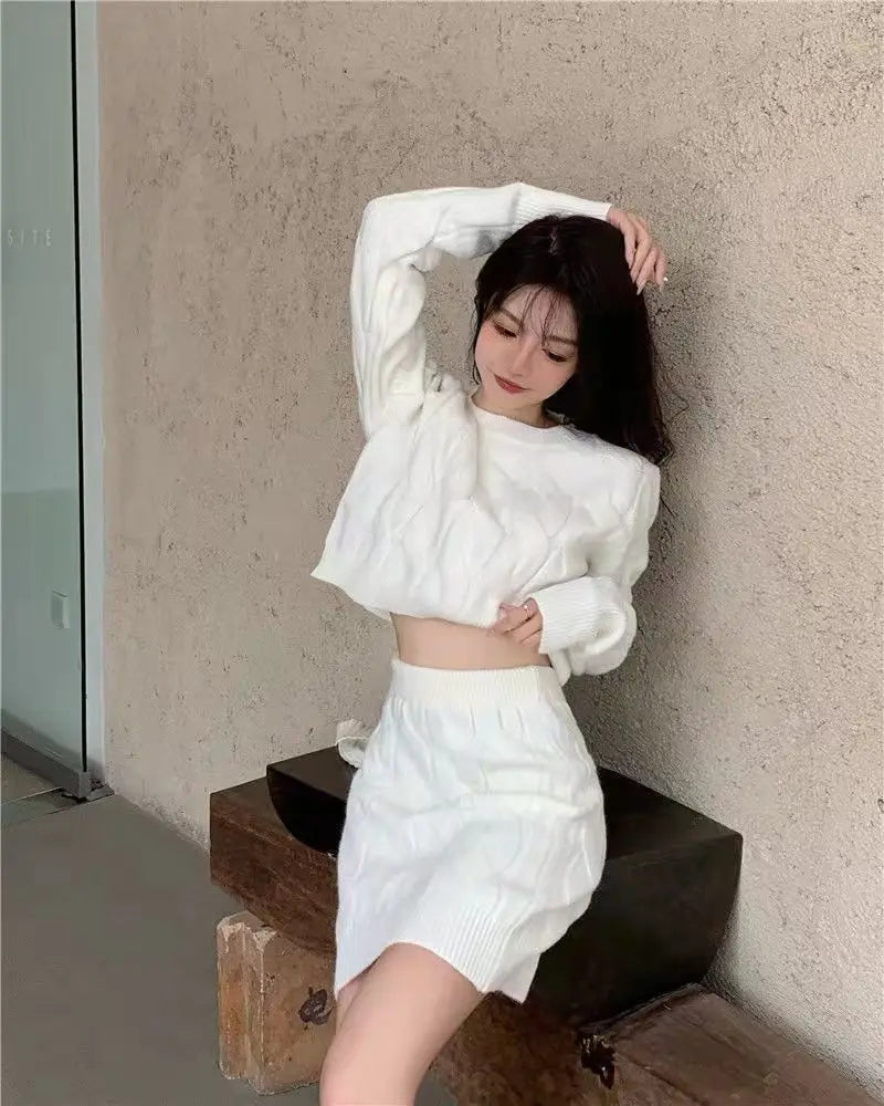 Women's Two Piece of Pullover™ Autumn/Winter Knitted Short Sweater and Skirt