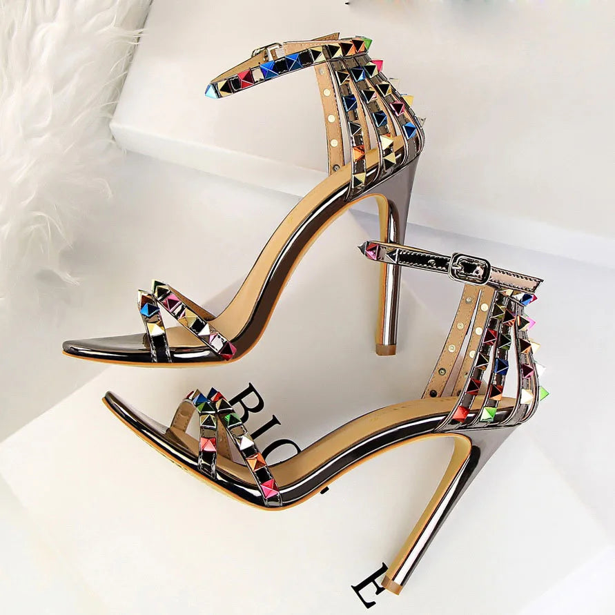 Women High Heels Rivets Studded Sandals™ Stiletto Gladiator Pumps Open Toe Luxury Sandals