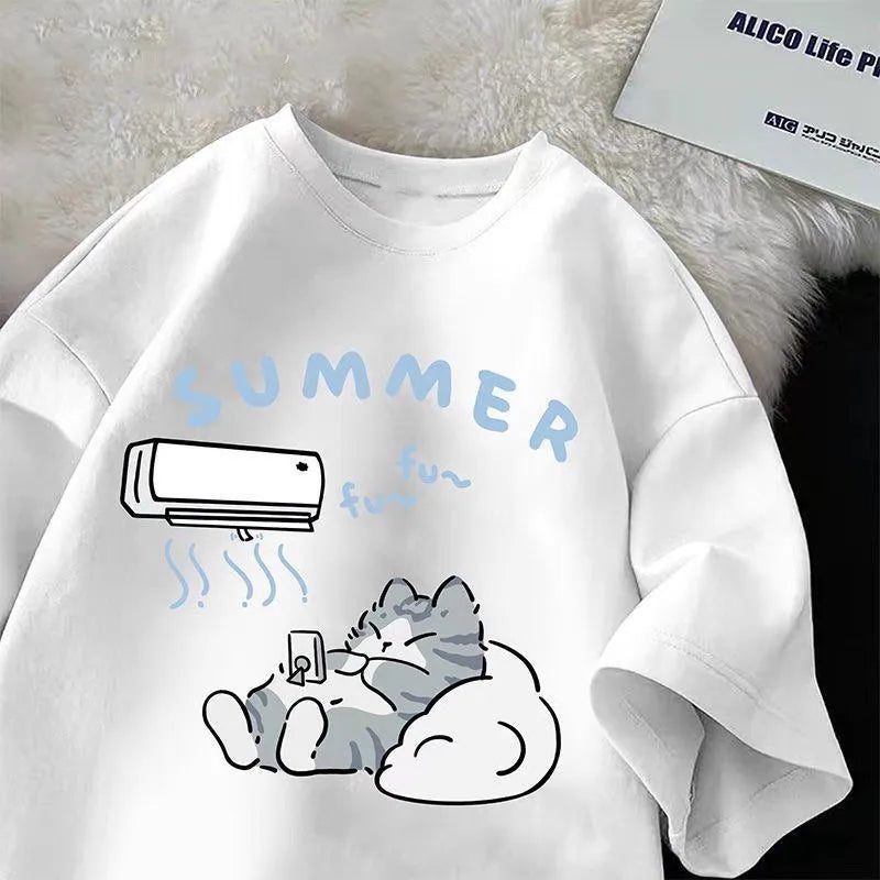 Women's Japanese Cartoon Cute Cat Print T-shirt™ Loose Casual Half Sleeve Soft Plus Size TShirt