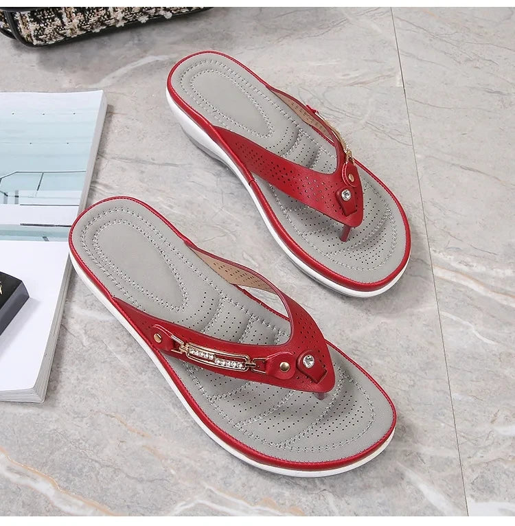 Women's Slippers™ Summer Metal Button Wedge Beach Outside Platform Leisure Flip Flops
