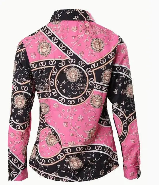 Women's Shirt™ Chain Print Button Front Long Sleeve Shirt