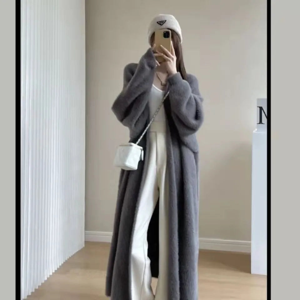 Women's Long Cardigan Coat™ Knitted fluffy Long Sleeve Cashmere Sweater Coat