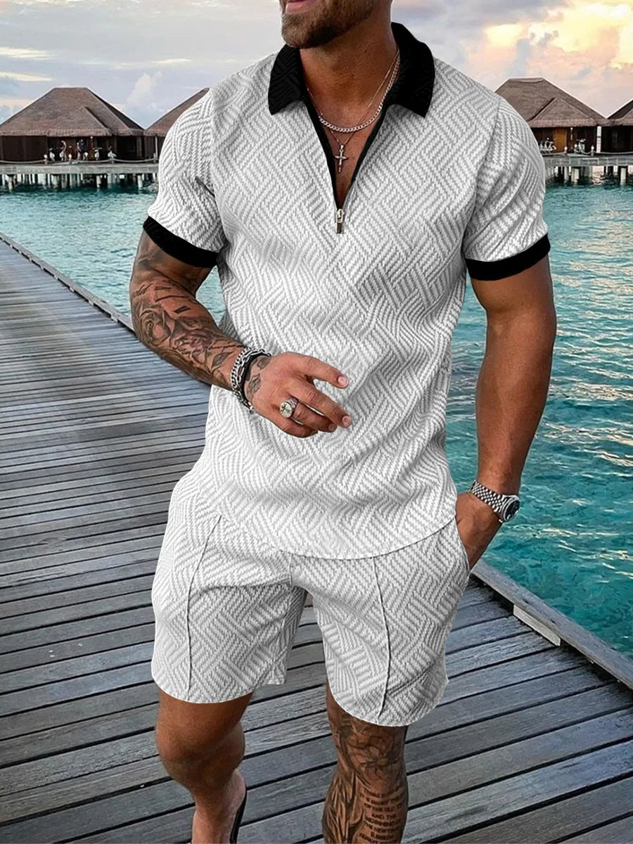 Men's Shorts Set™ Short Sleeve Zip Polo Shirt Street T-shirt Two Piece Casual Sportswear