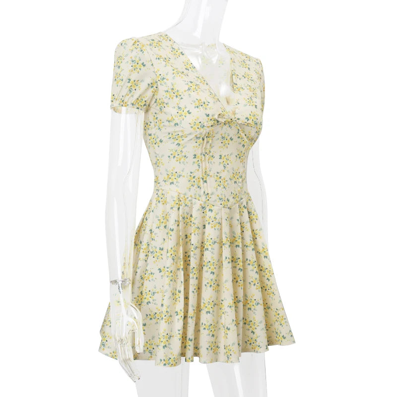 Women's Elegant Retro Print Y2K Dress™ Short sleeved Ruffled Aesthetic Dress
