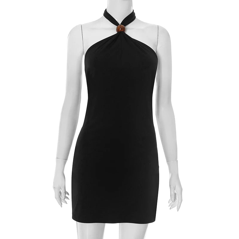 Women's CUTENOVA Dress™ Solid Color Sexy Hanging Neck Tie Straps Backless Slim Short Dress