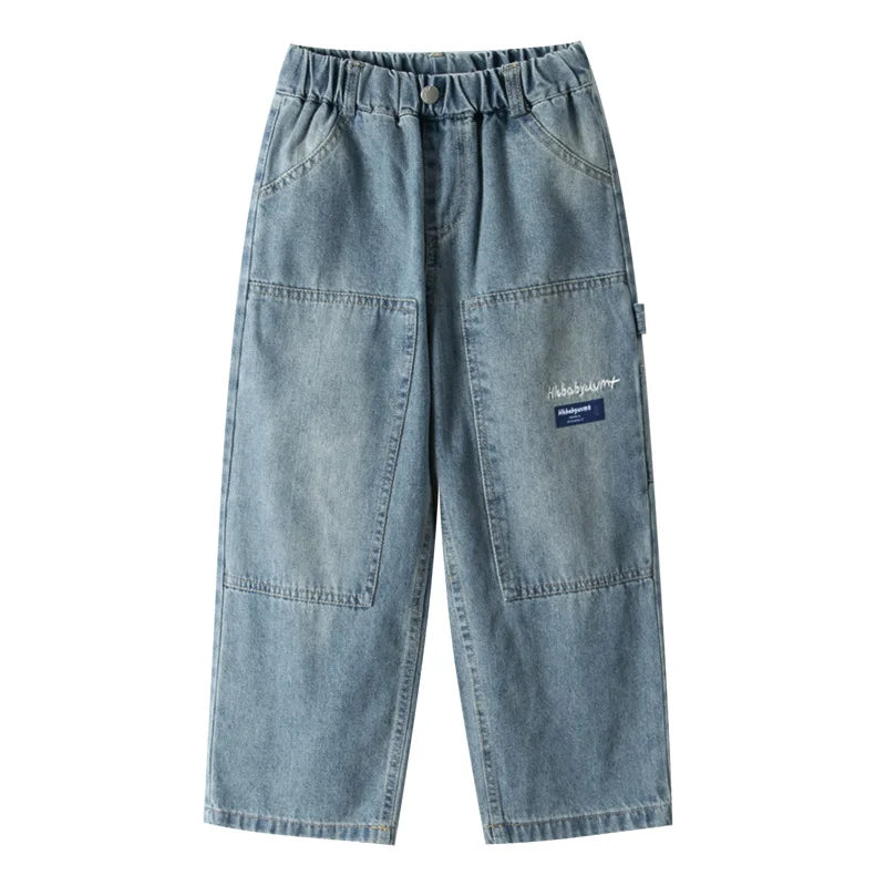 Boys Cargo Jeans™ Teenage Wide Leg Denim Loose Pockets Pants
