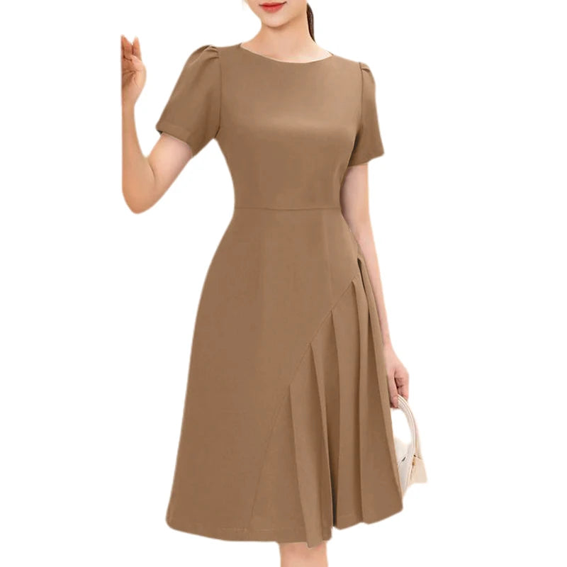 Women's ZANZEA Summer Elegant OL Work Dress™ Short Sleeve A Line Solid Pleated Dresses