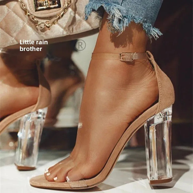 Women's Round Toe High Heel Sandals Women Summer Roman Strap Buckle Sandals