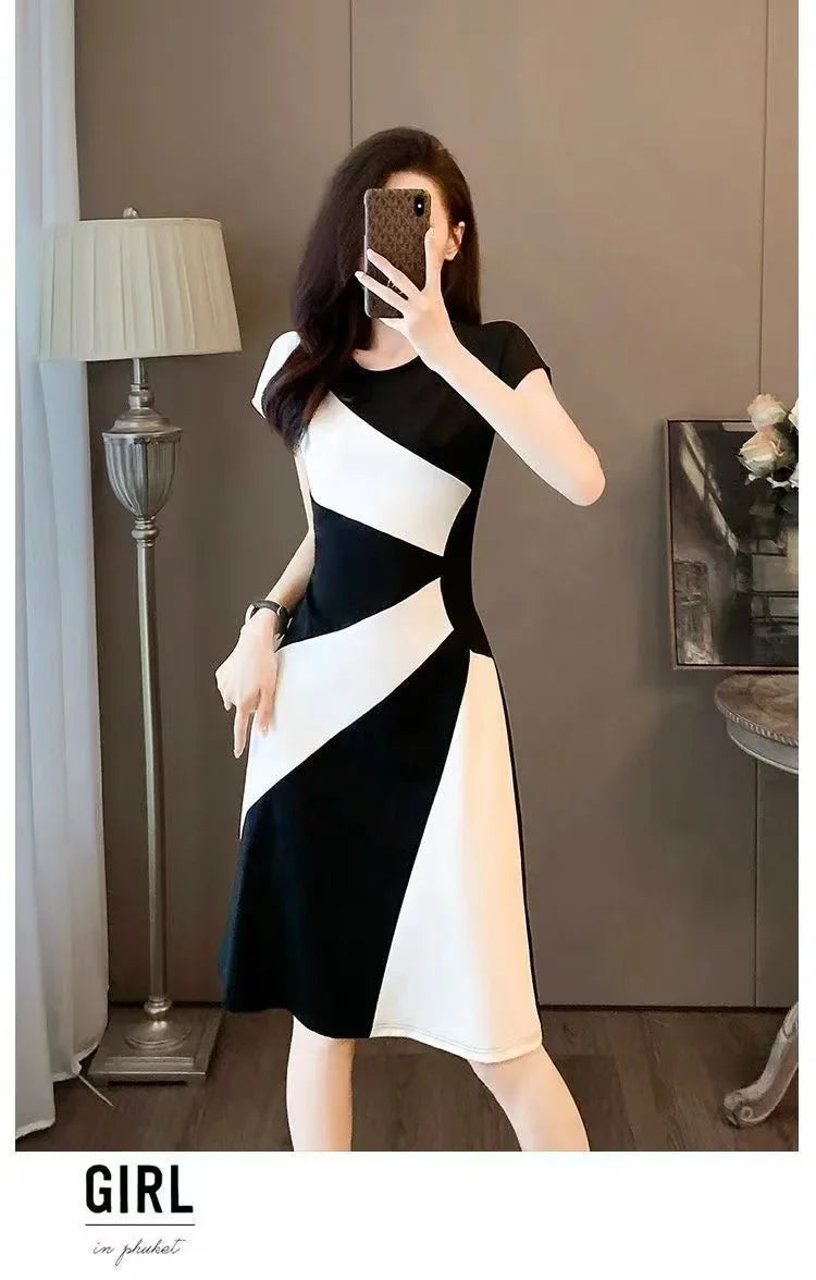 Women's Elegant Slimming Dress™ Black White Contrast Casual Dress