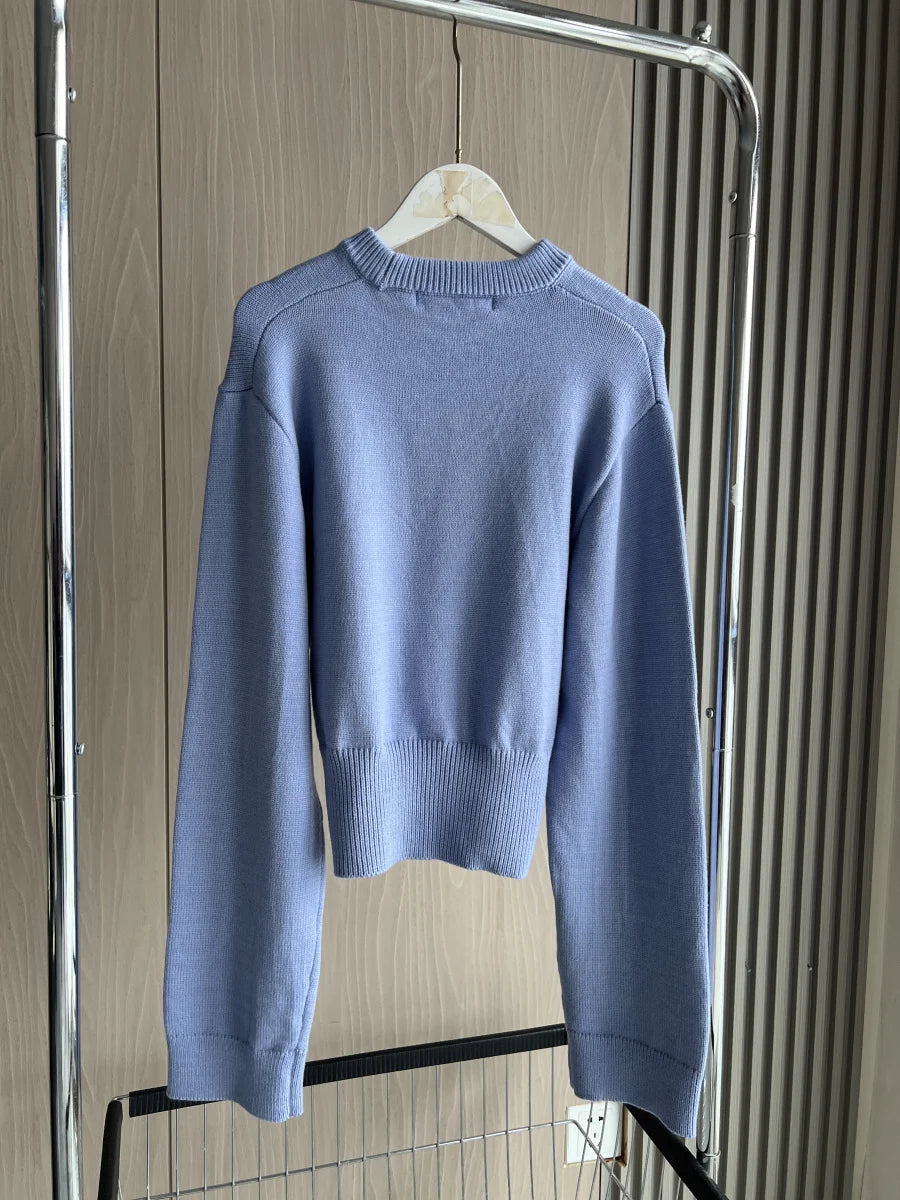 Women's Knitted Traf Sweater™ Loose Long Sleeve Round Neck Ribbed Hem Short Cardigan