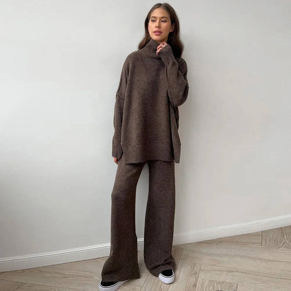 Women's Suit Set™ Loose-fit turtle Neck Sweater Thickened Knit Trousers