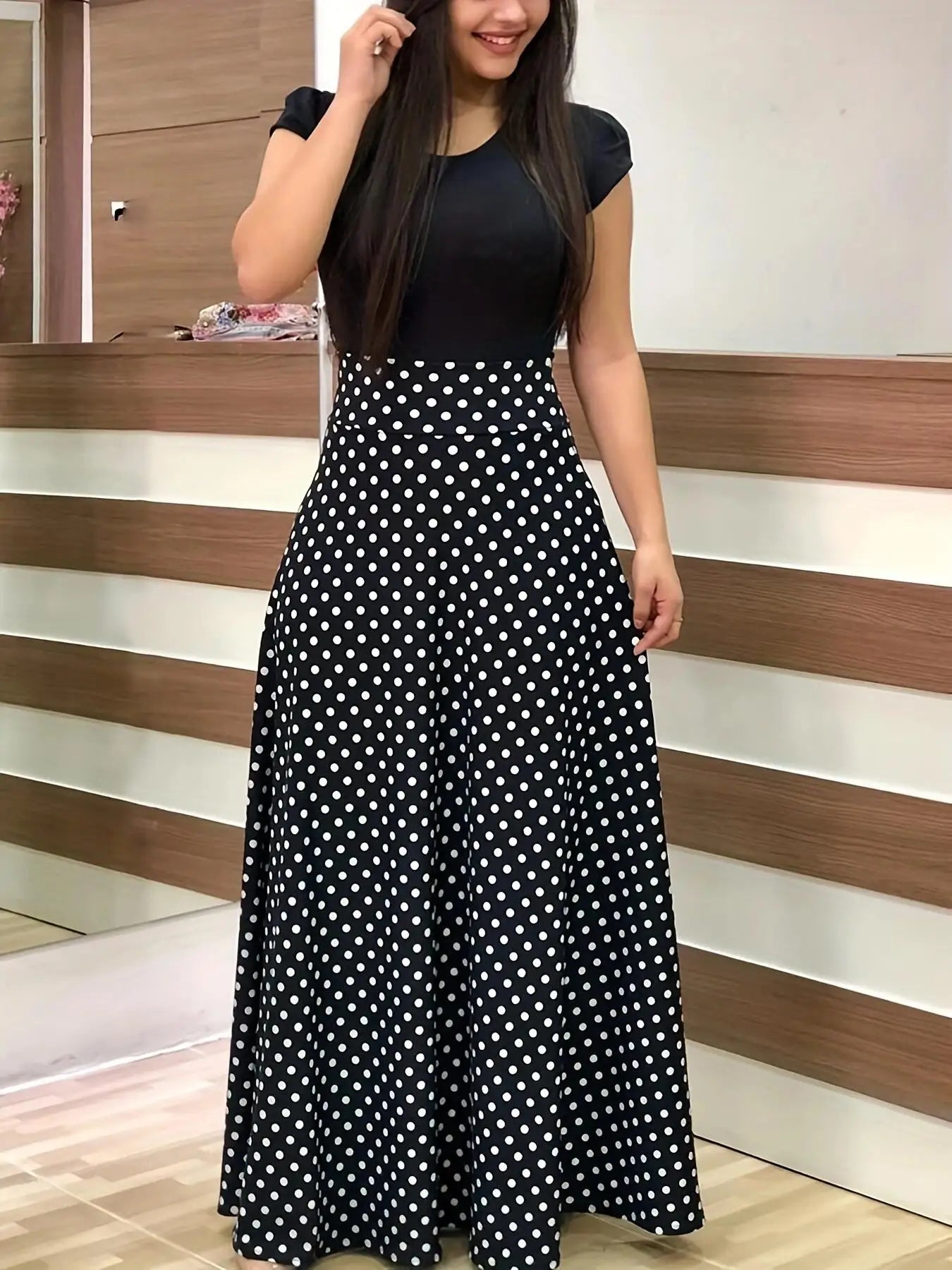 Women's Short Sleeves Dress™ Style flower print color matching short sleeved dresses