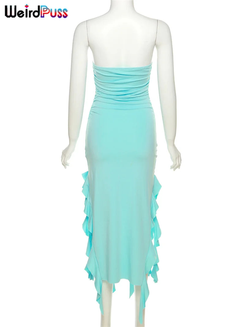 Women's Elegant Strapless Dress™ Irregular Tassel Trend Skinny Split Maxi Bodycon Dress
