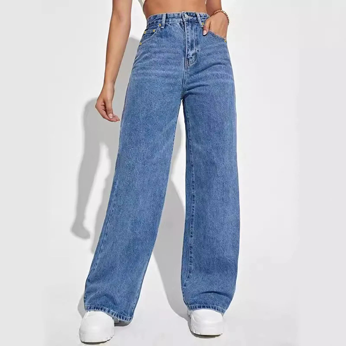 Women's Denim Jeans™ mid-waist straight loose slimming jeans