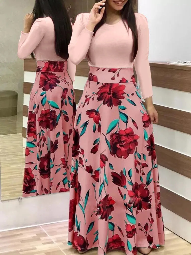 Women's Short Sleeves Dress™ Style flower print color matching short sleeved dresses