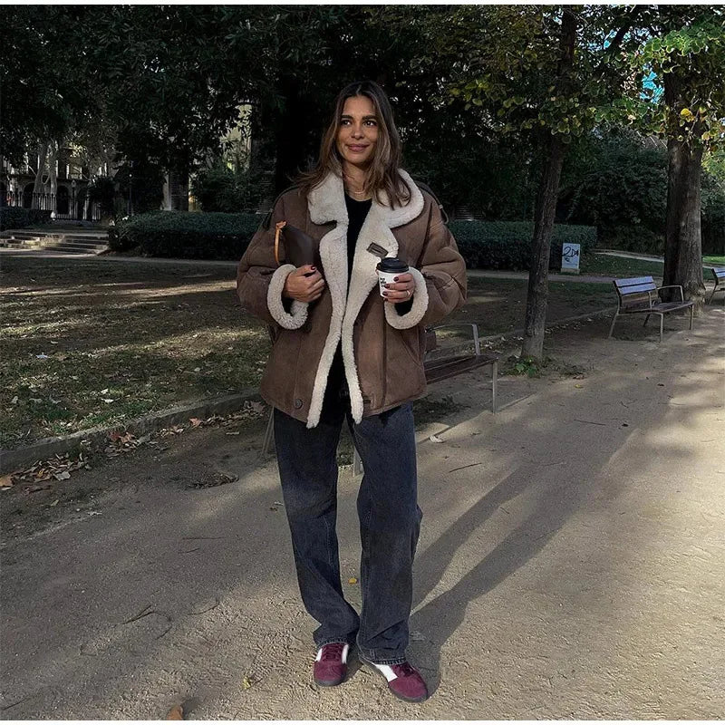 Women's Vintage Faux Leather Coat™ Warm Thick Fluffy Long Sleeve Big Lapel Single Button Winter Jacket