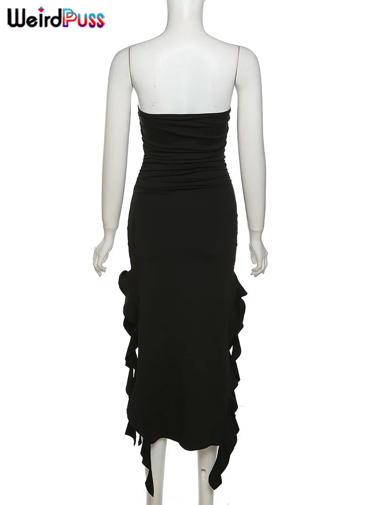 Women's Elegant Strapless Dress™ Irregular Tassel Trend Skinny Split Maxi Bodycon Dress