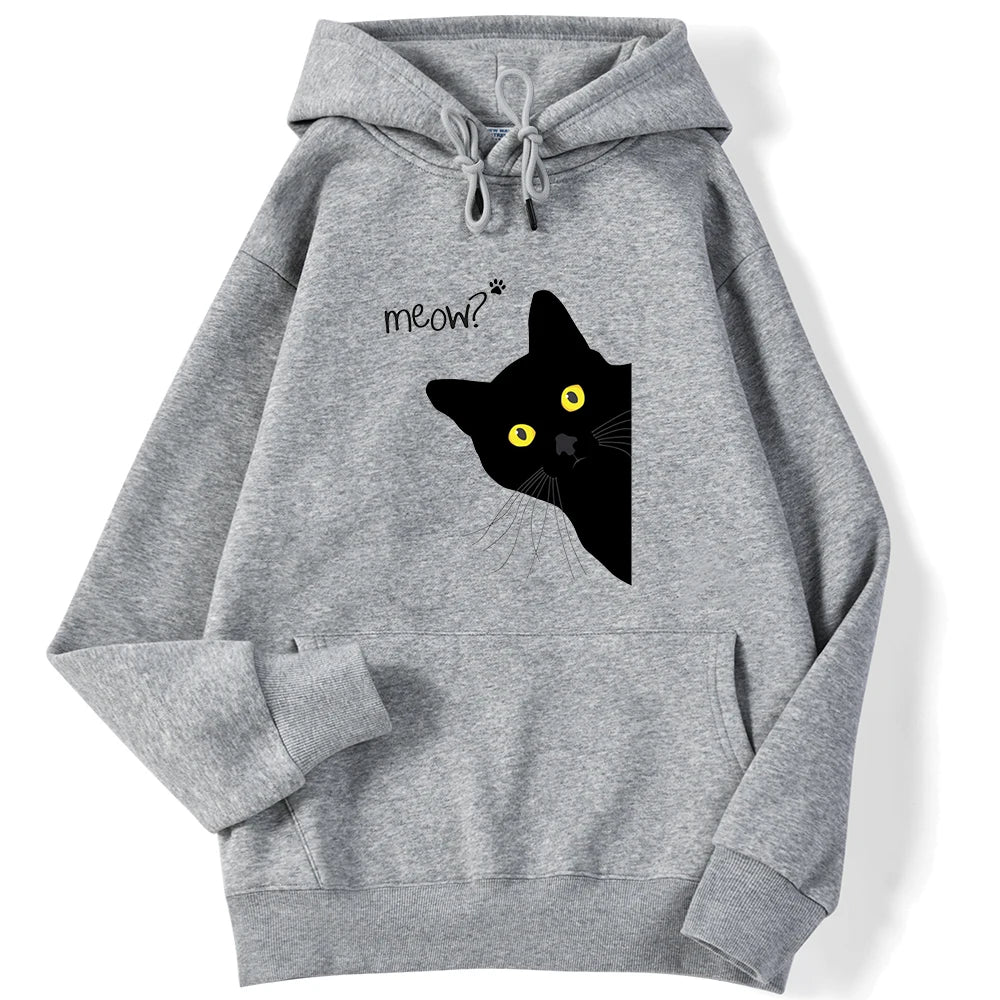 Women's Hoodies™ Meow Black Cat Printed Pullover Pocket Drop Sleeves Loose Hoodies
