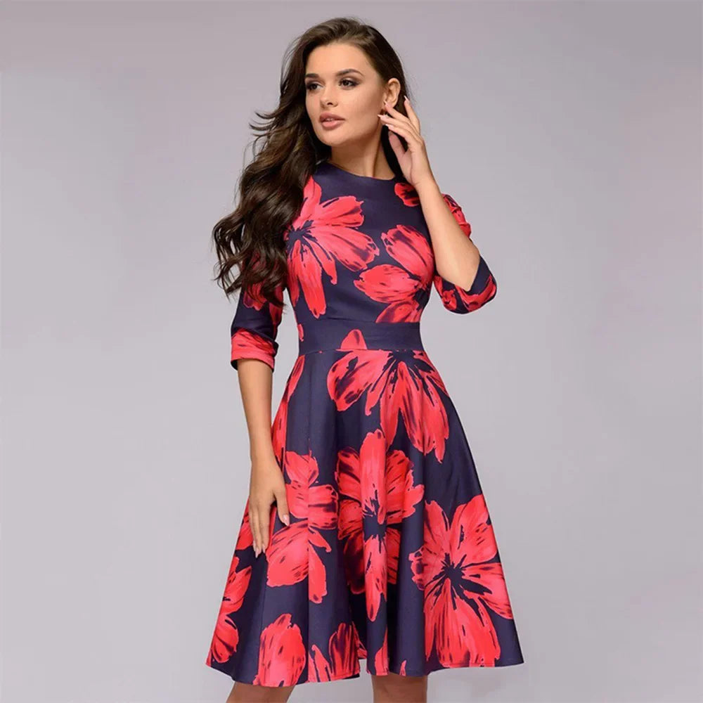 Women's Elegant Vintage Dress™ Round Neck Printed A- line Dress