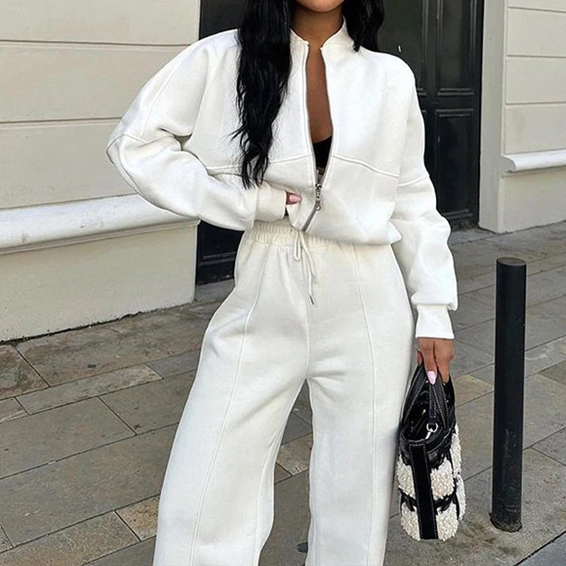 Women's BKLD Tracksuit Sets™ Zip-up Loose Cropped Cardigan + Drawstring Sweatpants
