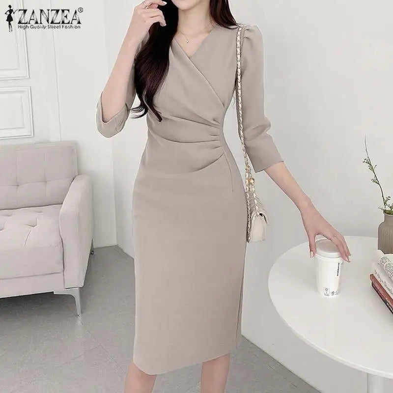 Women's ZANZEA Long Dress™ Solid Color Knee Length Bodycon Sundress