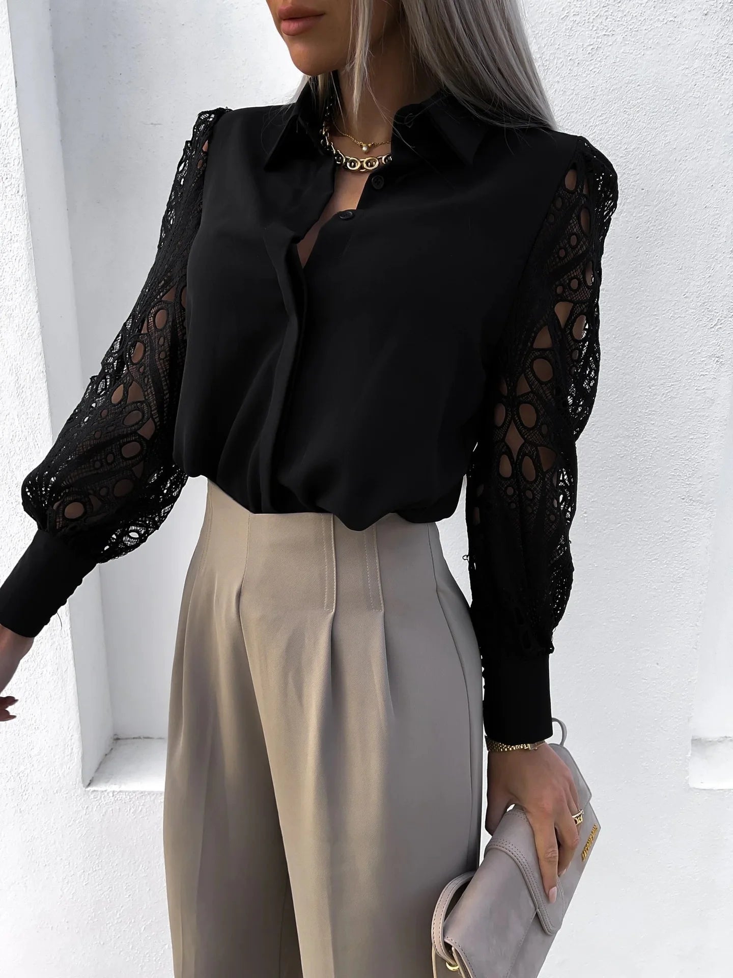 Women's Elegant Solid Chiffon Shirt™ Casual Long Sleeve Loose Tunics