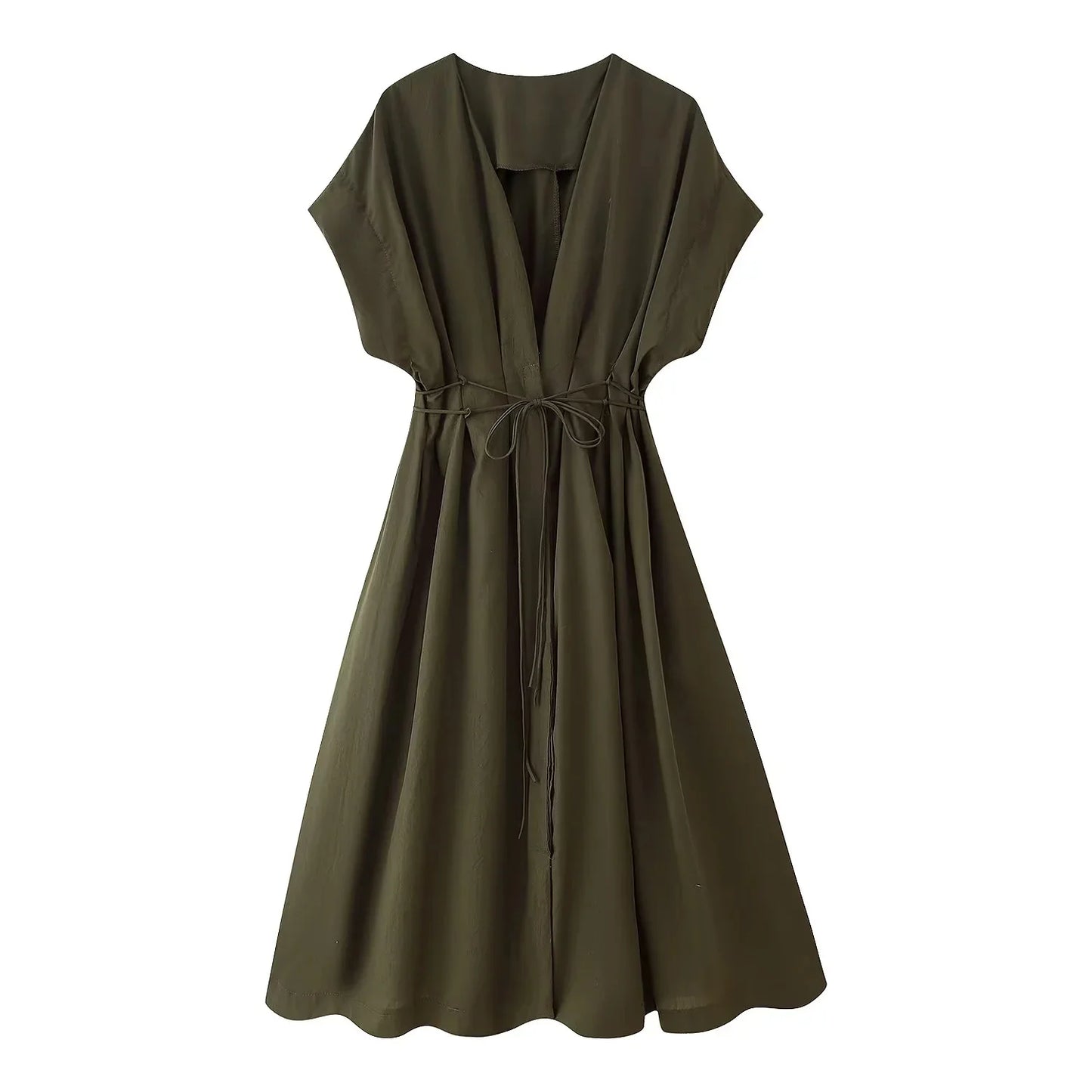 Women's Dresses™ TRAFZA Vintage Fashion Single Breasted Sashes Draped V Neck Sleeveless Dresses