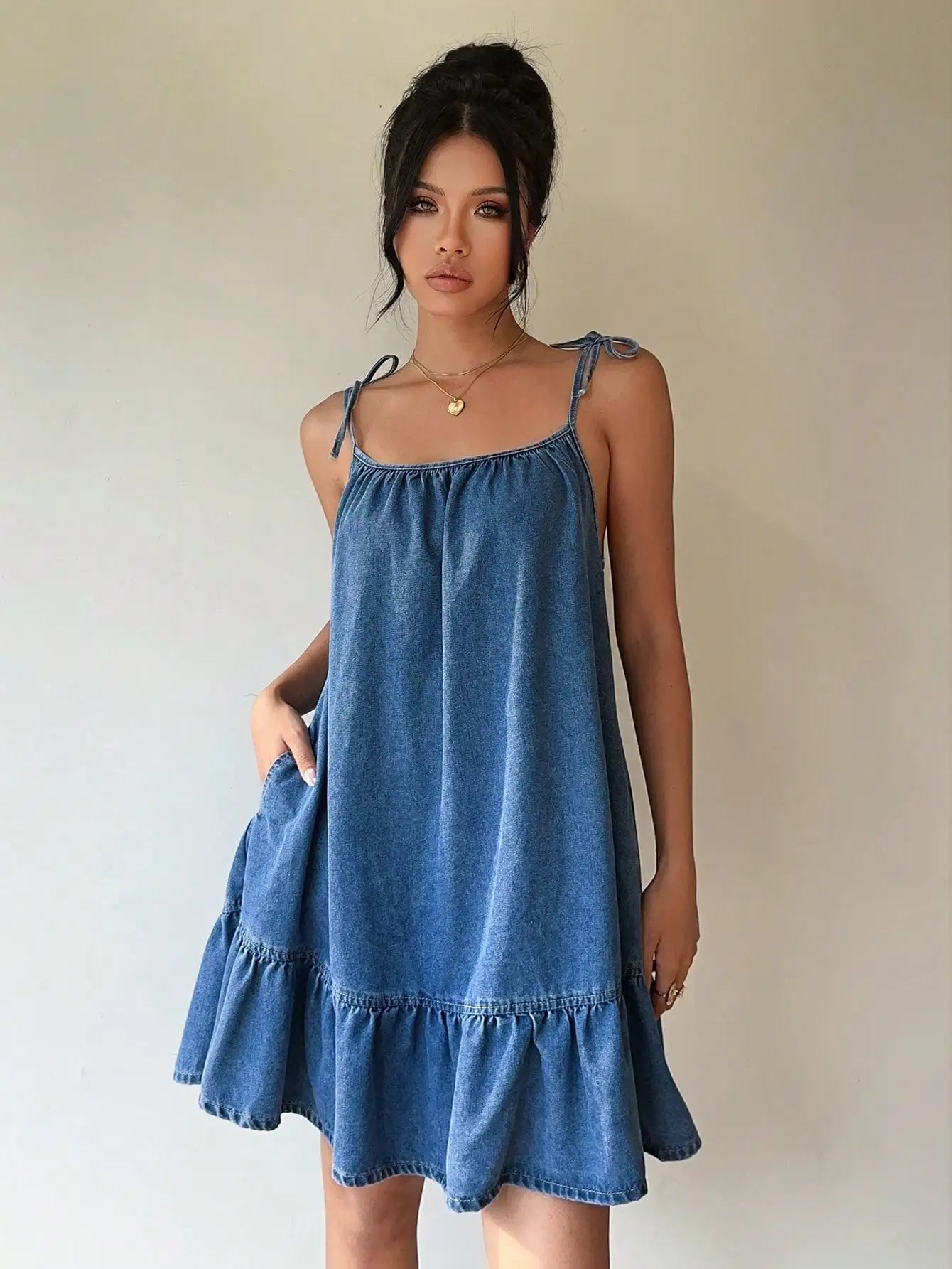 Women's French style bandeau denim dress™ elegant fashionable loose fit Dress