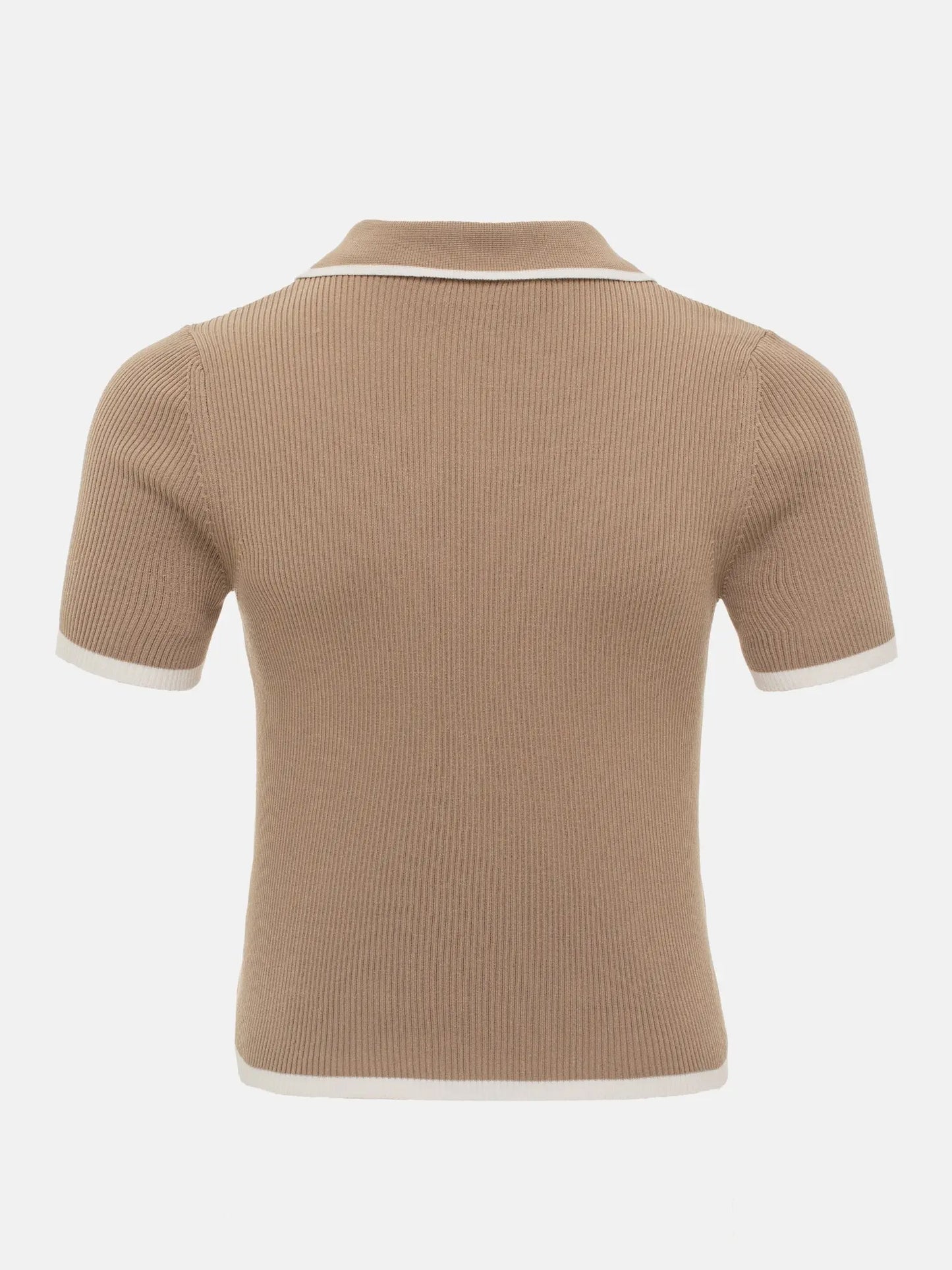 Women's Summer Knit Tops™ Short Sleeve Patchwork Slim Lapel Ribbed Tees
