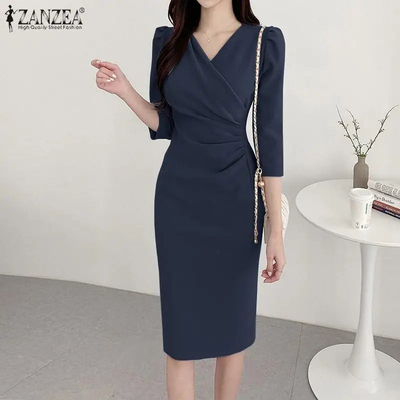 Women's ZANZEA Long Dress™ Solid Color Knee Length Bodycon Sundress