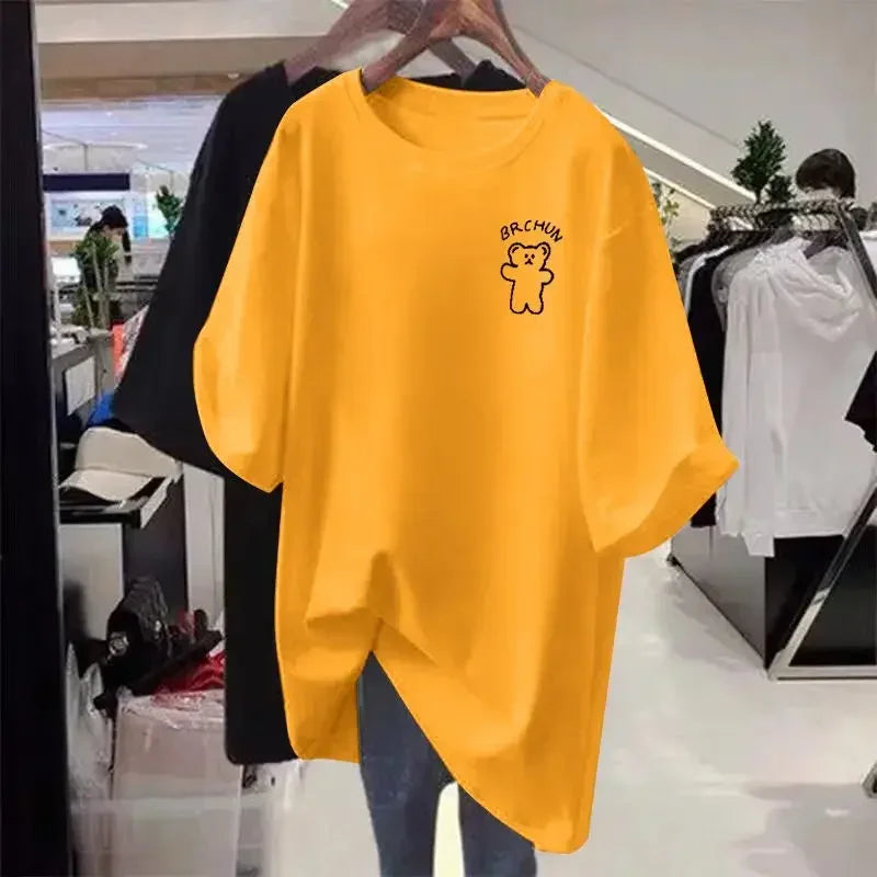 Women's casual loose oversized T-shirt™ cartoon short sleeved cotton sweater