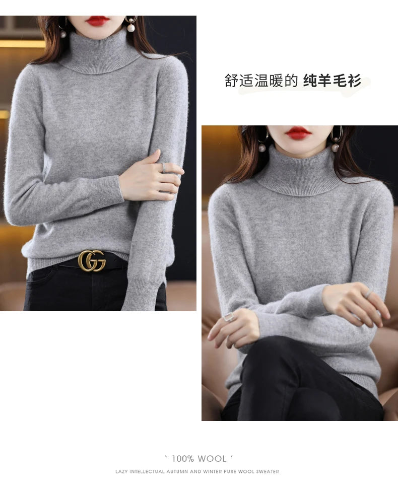 Merino Wool Cashmere Sweater™ Women Knitted Sweater Turtleneck Long Sleeve Pullovers