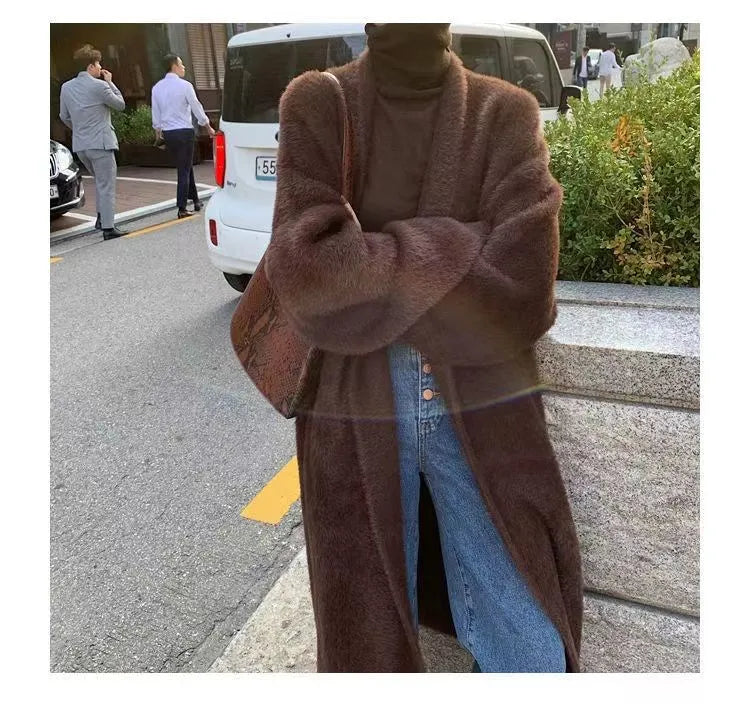 Women's Long Cardigan Coat™ Knitted fluffy Long Sleeve Cashmere Sweater Coat
