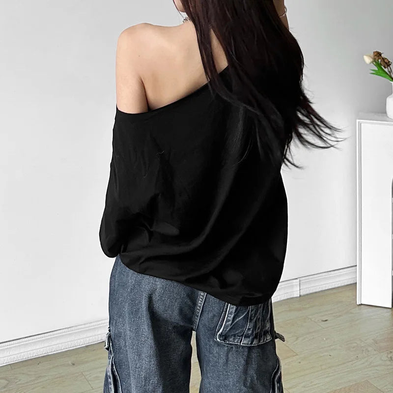 Women's Summer T-Shirt™ Letter Print Graphic Oversized One Shoulder Tops