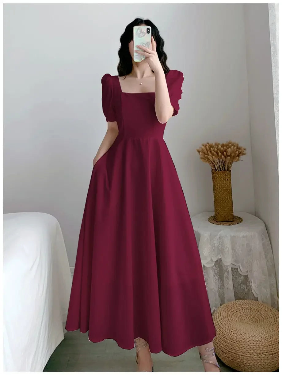 Women's Elegant Slimming Long Dress™ Puff Sleeves Square Collar Dress