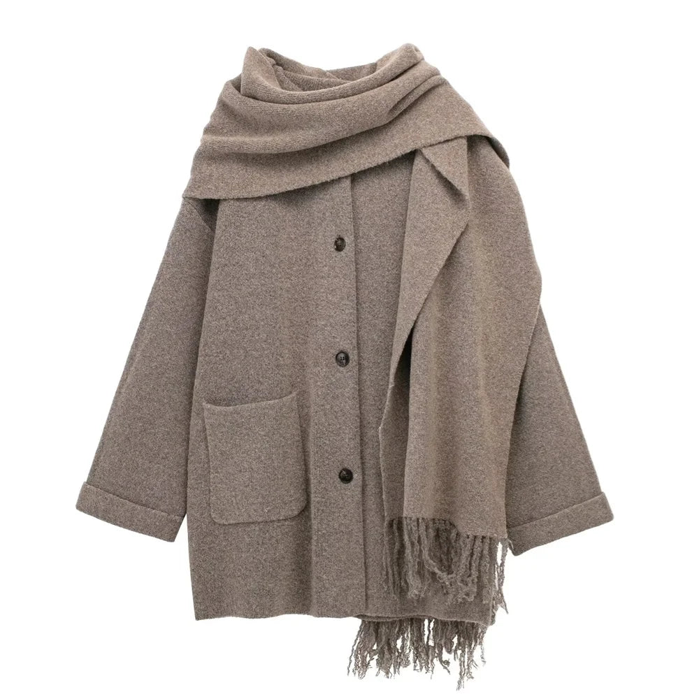 UNIZERA Women's Coat™ Short Scarf Knitted Coat