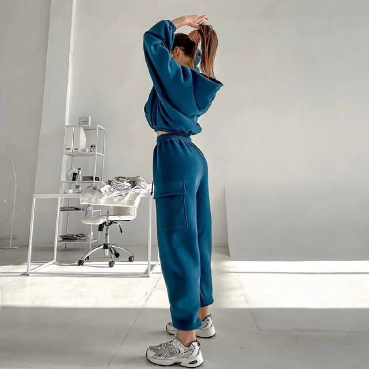 Women's suit sporty clothes™ Long Sleeve Hooded Short Sweatshirt Warm Long Sweatpants
