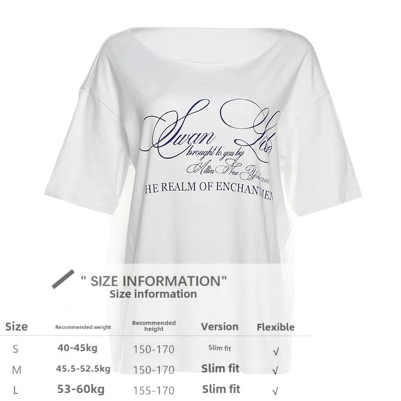 Women's Summer T-Shirt™ Letter Print Graphic Oversized One Shoulder Tops