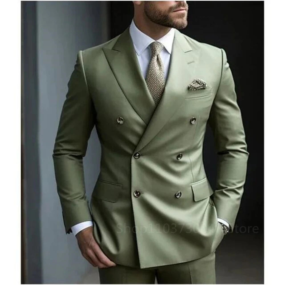 Men Suits Set™ Peak Lapel Double Breasted Blazer andTrousers
