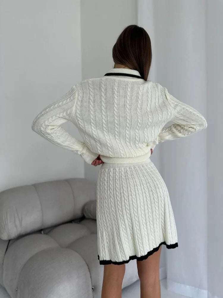 Women's Knitted Set™ Long Sleeve Lapel Buttons Knitting Sweater Short Skirt Sets
