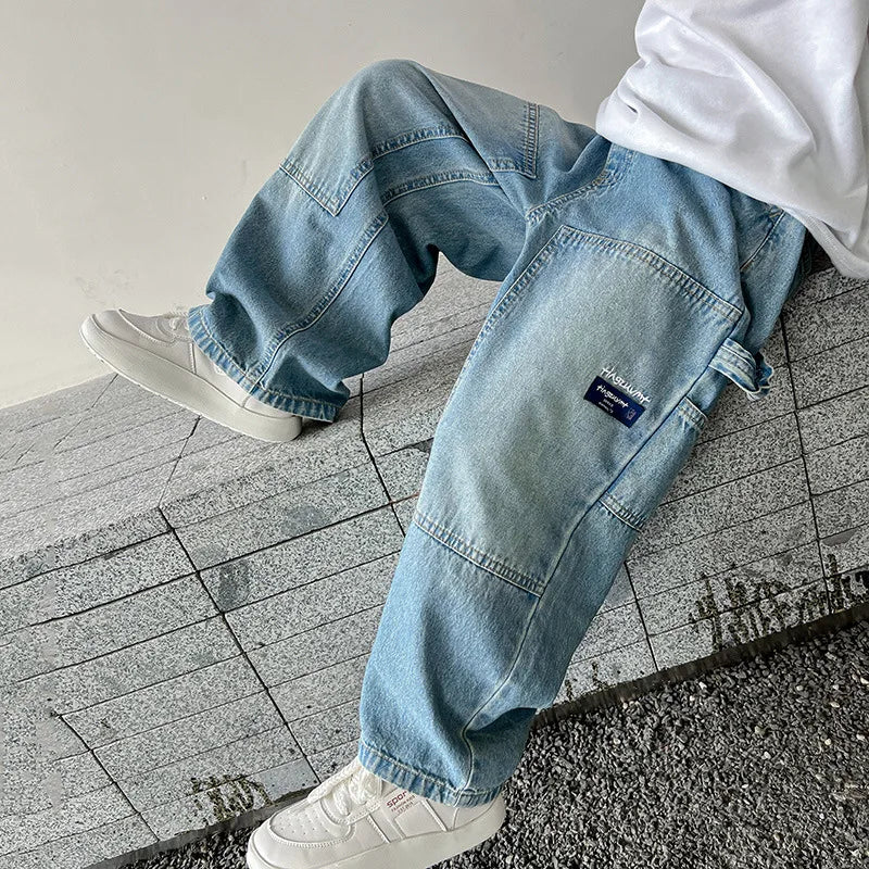 Boys Cargo Jeans™ Teenage Wide Leg Denim Loose Pockets Pants
