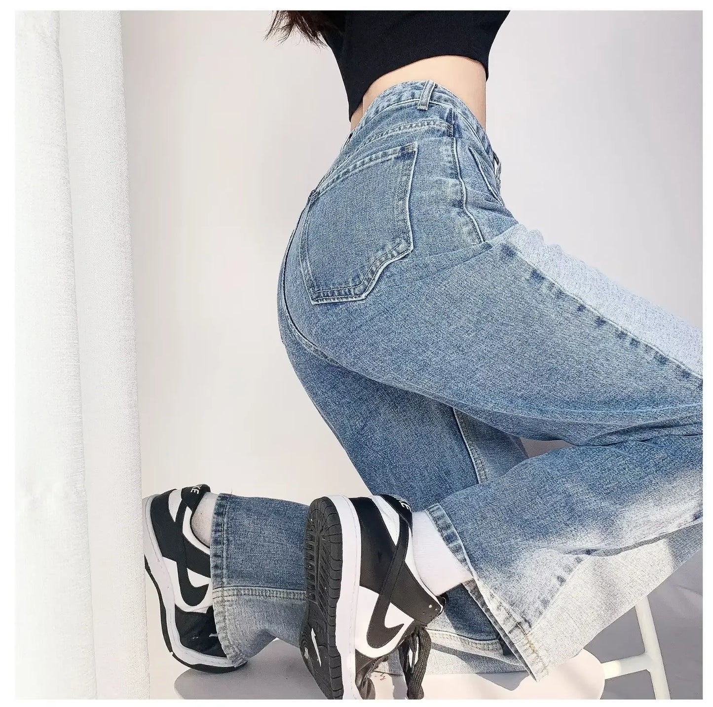 Women's High-Waisted Slim Jeans™ Plus Size Straight-Leg Long Pants