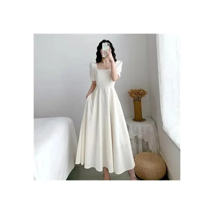 Women's Elegant Slimming Long Dress™ Puff Sleeves Square Collar Dress