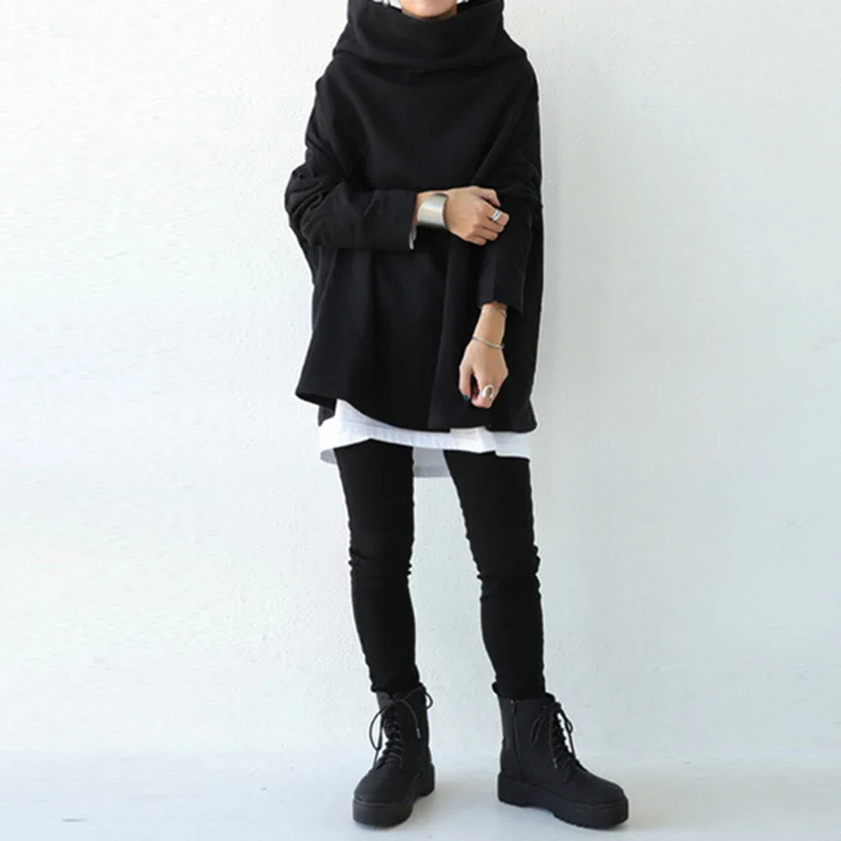 Women's Long Sleeve Casual Tops™ High-Neck Loose Oversize T-Shirt