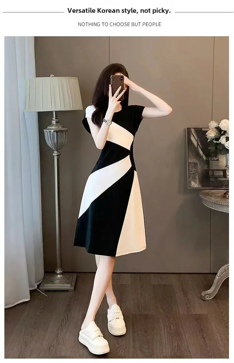 Women's Elegant Slimming Dress™ Black White Contrast Casual Dress